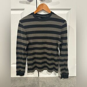 Vans Men's Black and Gray Striped Long Sleeve Tee
